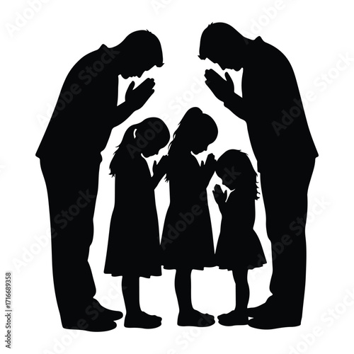 Family praying together silhouette prayer children
