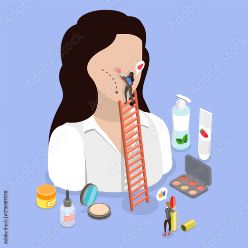3D Isometric Flat Vector Illustration of Makeup And Beauty, Woman Cosmetic Products