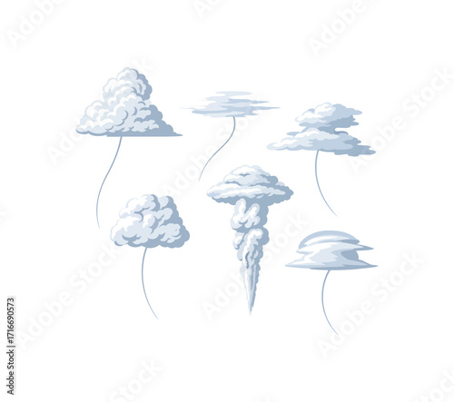 Dynamic collection of stylized clouds and smoke plumes for creative design projects and visual storytelling