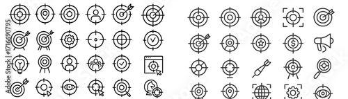 Collection of various target icons used for design and marketing purposes