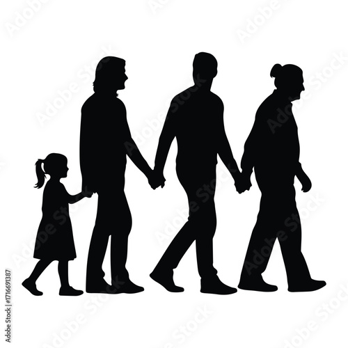 Family walking together holding hands generations father