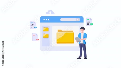 File management concept. Data storage. Folders, documents and media content. video animation 4k clip