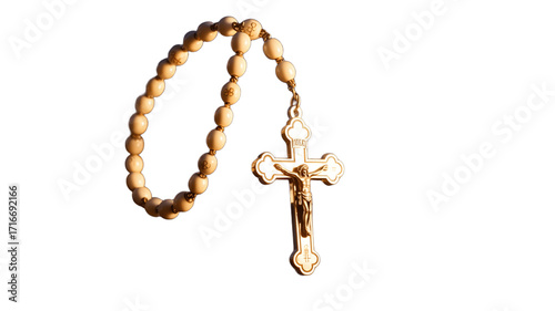 A simple wooden Rosary with a crucifix.
