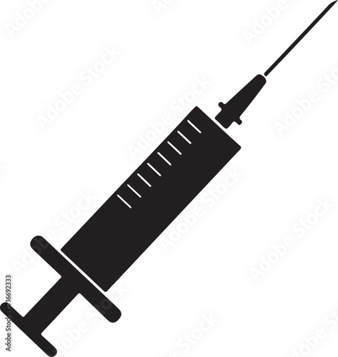 New mini syringe icon balck and white in silhoette white background.