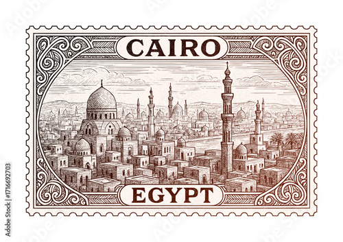 vintage postage stamp depicts cairo - egypt (sketch drawing)