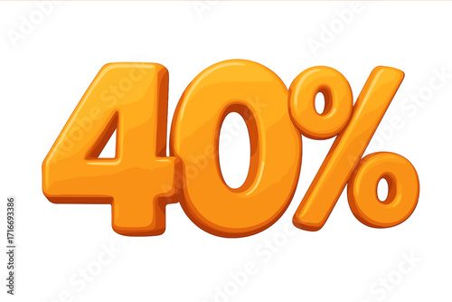 40 percent off discount sale promotion. 3D number 40% render. Special offer marketing tag. Price reduction label. Forty percent savings symbol for advertising and commerce.