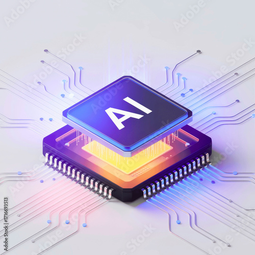 Close up of a computer chip with ai on it and connecting circuit lines