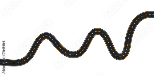 Long winding and curved road, winding and curved road from a top view isolated from the background, illustration. Vector eps10	