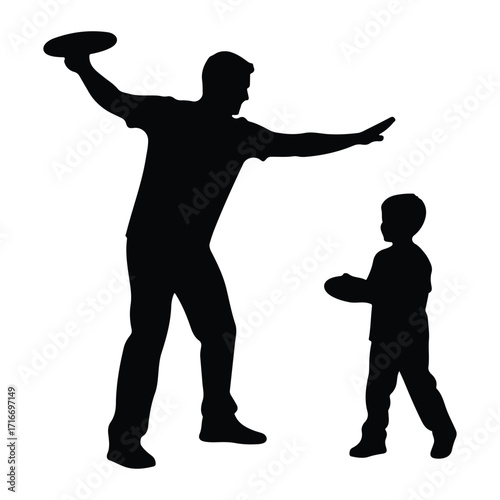Father and son playing frisbee outdoor