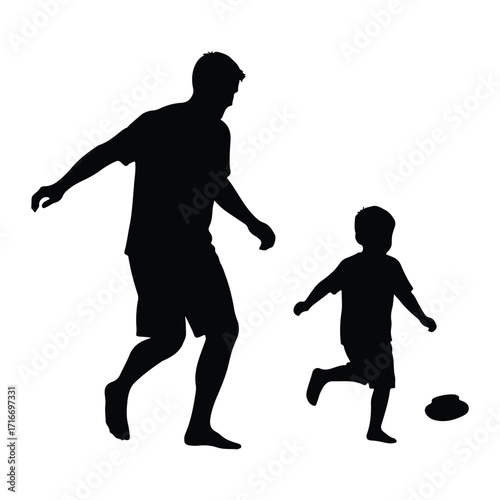 Father and son playing with a frisbee outdoor