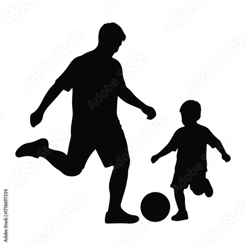 Father and son playing soccer ball