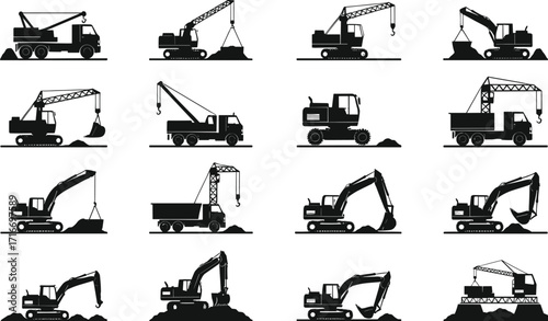 Silhouette illustration of hunters with rifles, hunting dogs, wild deer, wildlife hunting scenes, outdoor forest hunting activity vector set