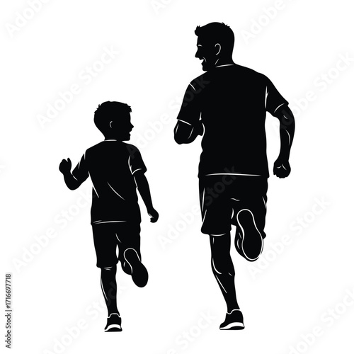 Father and son running together jogging exercise