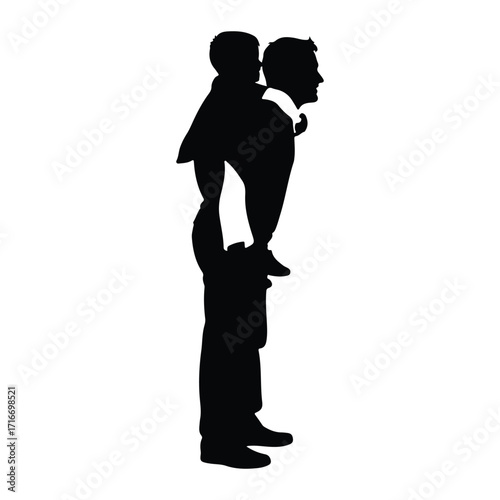 Father carrying son piggyback silhouette