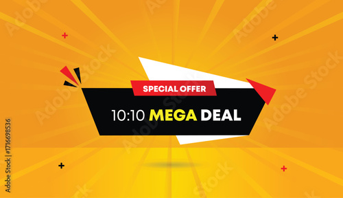 10 to 10 mega special offer business banner editable web template vector illustration icon design abstract shapes black white red orange yellow gradient background 4k creative marketing sale