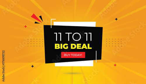 big deal 11 to 11 buy today editable web banner vector art illustration template design abstract business background shapes black red white yellow orange 4k high quality creative