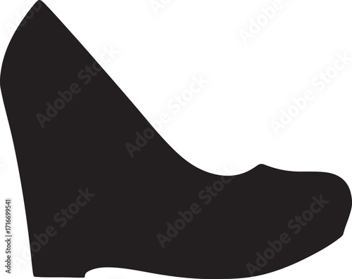 Wedge heels shoes icon in pure silhouette modern style by advance white background.
