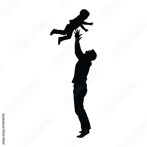 Father throwing child in air silhouette vector