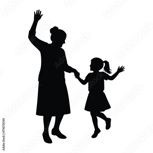 Grandmother and granddaughter dancing joyfully silhouette
