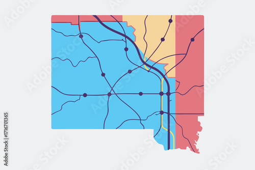Colorful Abstract Map of a Region Keywords: map, region, abstract, colorful, illustration