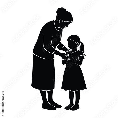 Grandmother teaching child prayer silhouette praying