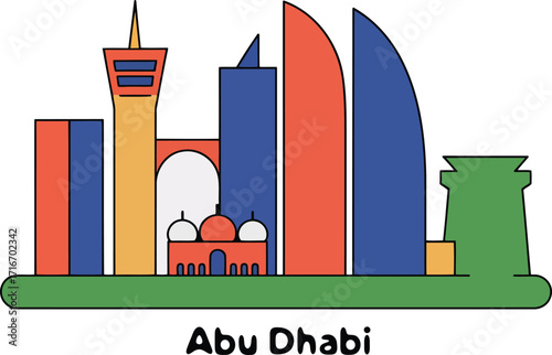 Abu Dhabi Cityscape Silhouette with Vibrant Buildings on Transparent Backdrop for Travel Designs