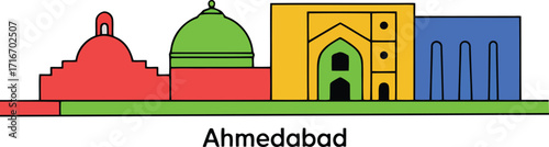 Ahmedabad Skyline Vector Illustration with Historical Monuments and Cultural Sites