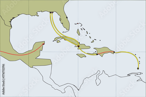 Map of Caribbean with Submarine Cable Routes america central america
