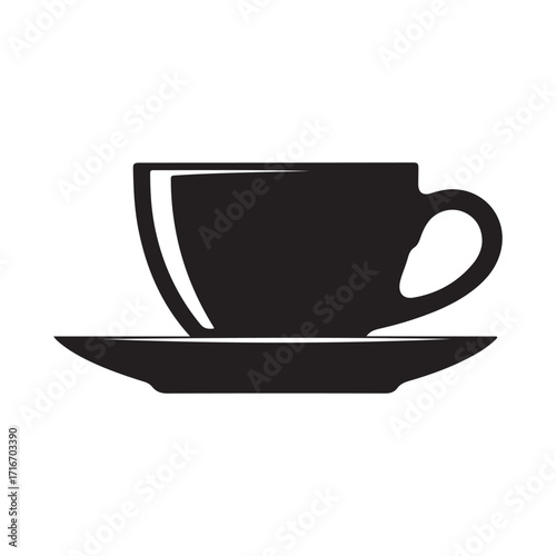 Cup of coffee and tea with mug and saucer icon on white background
