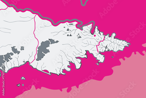 Stylized Map of Coastal Region with Islands and Settlements Keywords: map, stylized, coastal