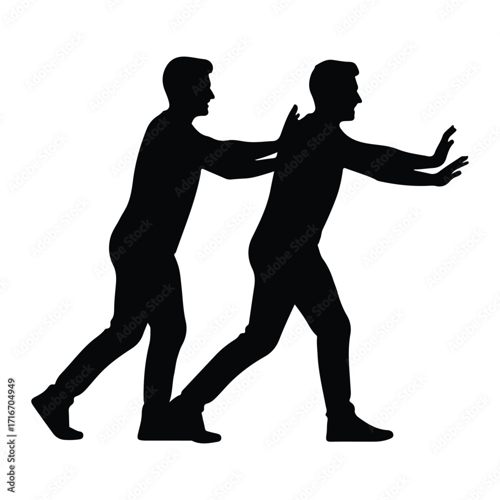 Fototapeta premium Men pushing each other silhouette interaction conflict