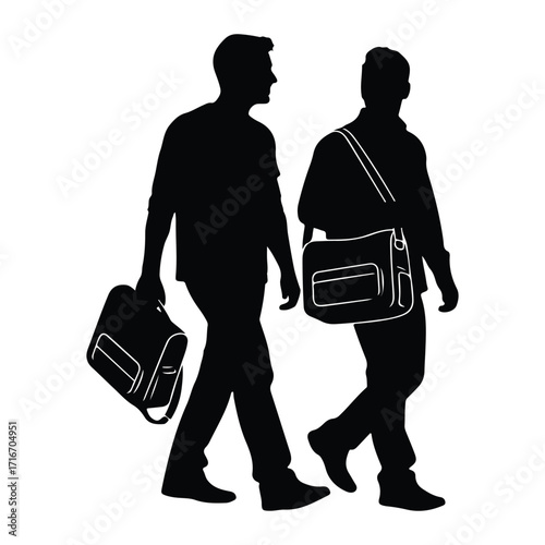Men walking with bags silhouette satchel