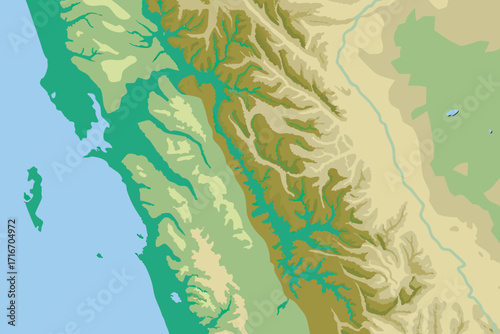 Topographic Map Of Mountainous Coastal Region Keywords: topographic, map, elevation, contour