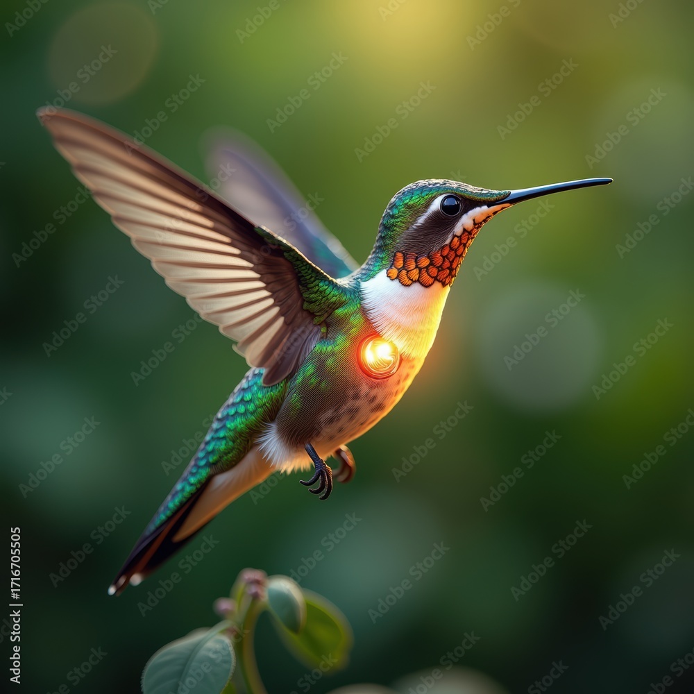 Fototapeta premium Vibrant Hummingbird in Midflight Action
