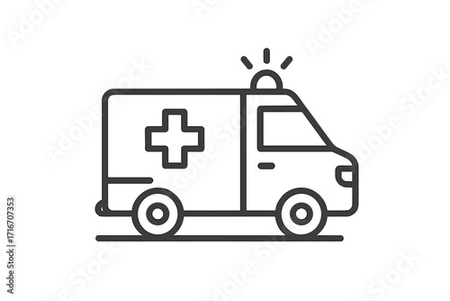 Ambulance icon emergency vehicle. Medical transport for patient rescue. Paramedic van symbol with siren. First aid car. Line art vector illustration for healthcare design.
