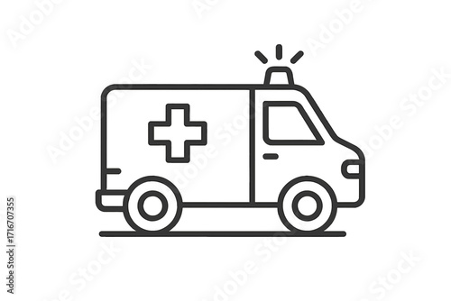 Ambulance icon vector. Emergency vehicle symbol for medical transport and rescue services. Hospital van line art illustration. Health care concept with editable stroke.