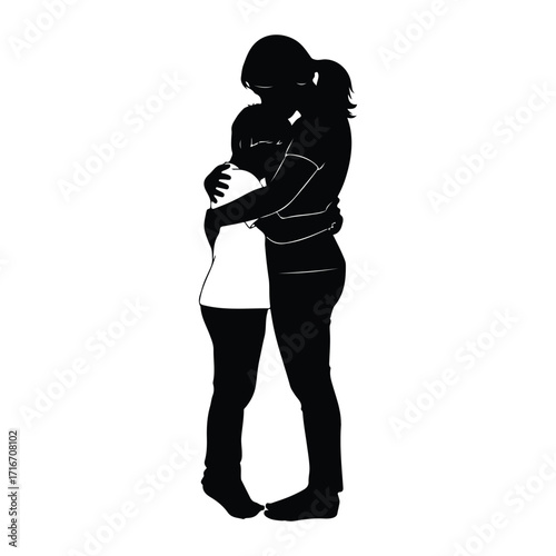 Mother daughter embrace silhouette vector