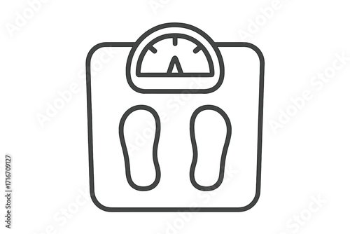 Floor scale outline icon for weight measurement. Body mass control concept for diet, fitness, health. Healthy lifestyle pictogram. Vector line art for web and apps. Weighing symbol.