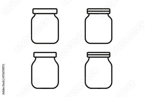Glass jar icon set. Vector line art illustration. Empty container for food storage, canning, and preserves. Simple minimalist kitchenware outline icons for web and apps.