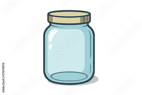 Empty glass jar vector icon. Isolated cartoon illustration for canning, food storage, and preservation. Clear container with lid for kitchen or homemade product mockup.