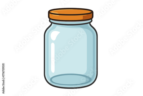 Empty glass jar vector illustration. Isolated cartoon icon for food preservation, kitchen storage. Clear container for canning jam, honey, or pickles. Graphic design element.