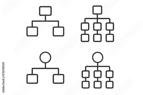 Hierarchy line icon set. Business organization structure chart. Corporate flowchart diagram for workflow management. Vector infographic element for app and web design.