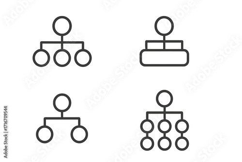Hierarchy line icon set for business structure and organization charts. Corporate management and teamwork flow diagram symbols. Minimal vector pictograms with editable stroke.