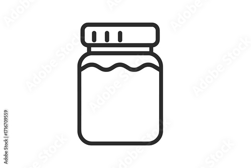 Glass jar of jam or jelly outline icon. Vector line art symbol for preserves, honey, and canning. Homemade food storage concept. Isolated container pictogram for web and apps.