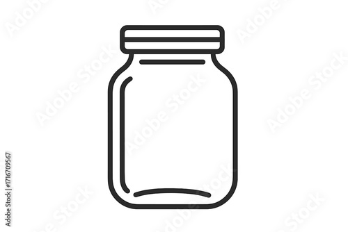 Glass jar isolated outline icon for websites, apps, and infographics. Vector line art illustration. Empty mason jar for canning, jam, preserves, honey, or pickles. Food.