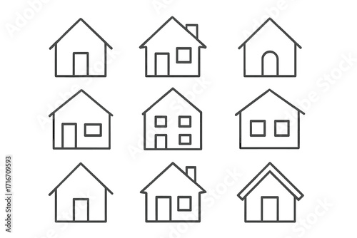 House line icon set. Home symbols collection for real estate business. Minimalist linear pictogram bundle for web design, apps, banners. Simple building property outline vector.