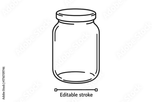 Empty glass jar line icon for canning and food preservation. Vector outline illustration of a container for storage. Kitchenware concept art. Isolated minimalist drawing.