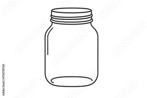 Empty glass mason jar vector line icon. Symbol for canning, preserving food, and kitchen storage. Outline illustration of a container for jam or pickles. Isolated object.