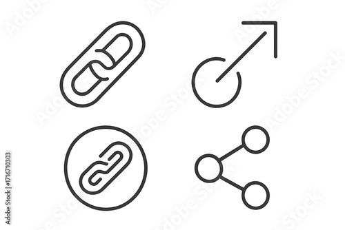 Link and share line icon pack. Minimalist linear pictogram set for web and app design. Editable stroke vector illustration for UI, UX, hyperlink, connection, and network symbol.
