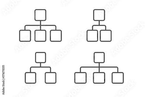 Hierarchy line icon set. Organization chart and flowchart structure diagrams. Business process and corporate workflow infographic elements. Minimal vector for UI UX design.